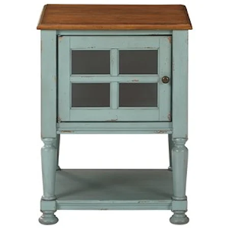 Antique Teal/Brown Accent Cabinet with Glass Door